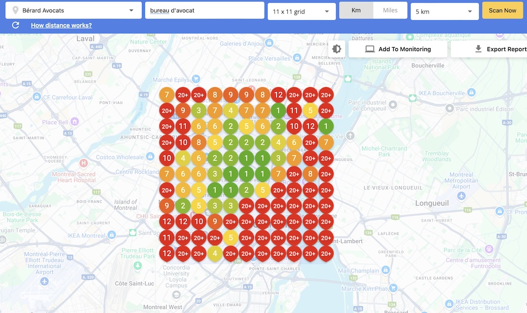 Capture d'écran de résultats Google My Business pour une recherche de cabinet d'avocat à Montréal